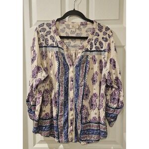 Style & Co Blouse 3X Boho Paisley Print Cotton Modal Peasant Top Plus Size